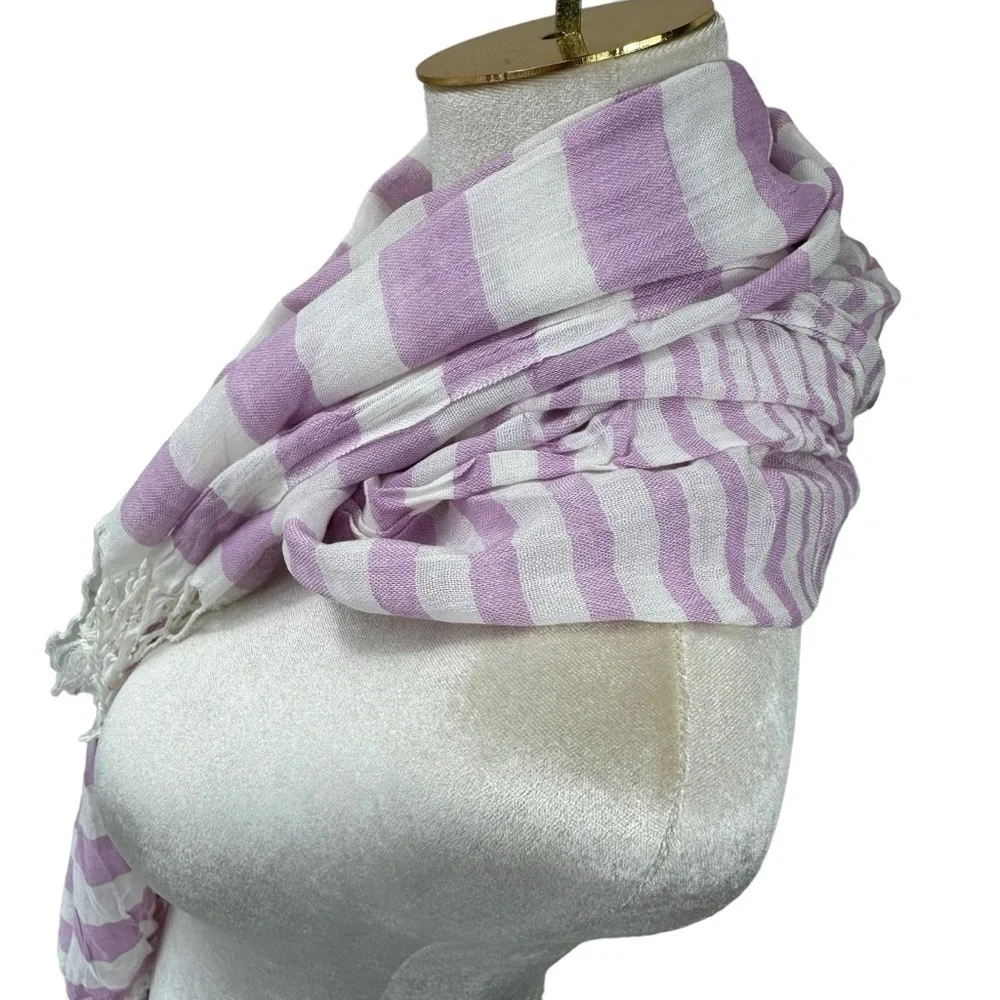 Lavender Purple and White Stripe Lightweight Scarf Wrap